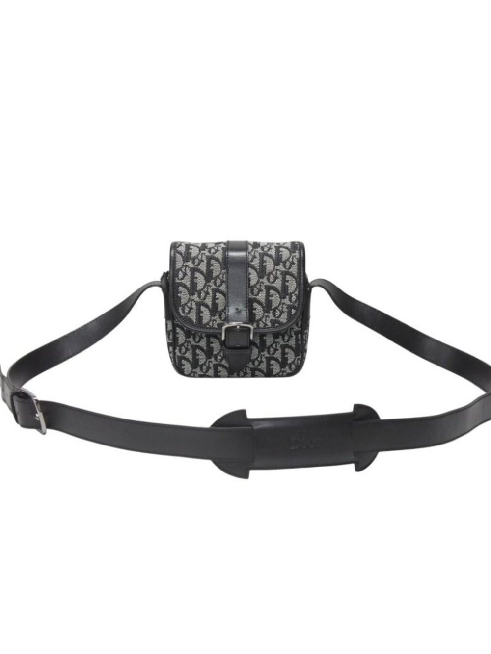 Dior Shoulder Bag Trotter Canvas Leather Black Galliano